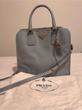 Prada Light Grey Saffiano Leather Satchel with Strap